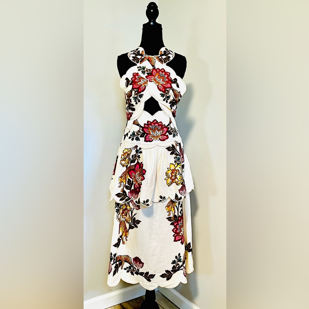 FARM Rio Red and Pink Sundress Sweetheart Neckline Wedding Guest